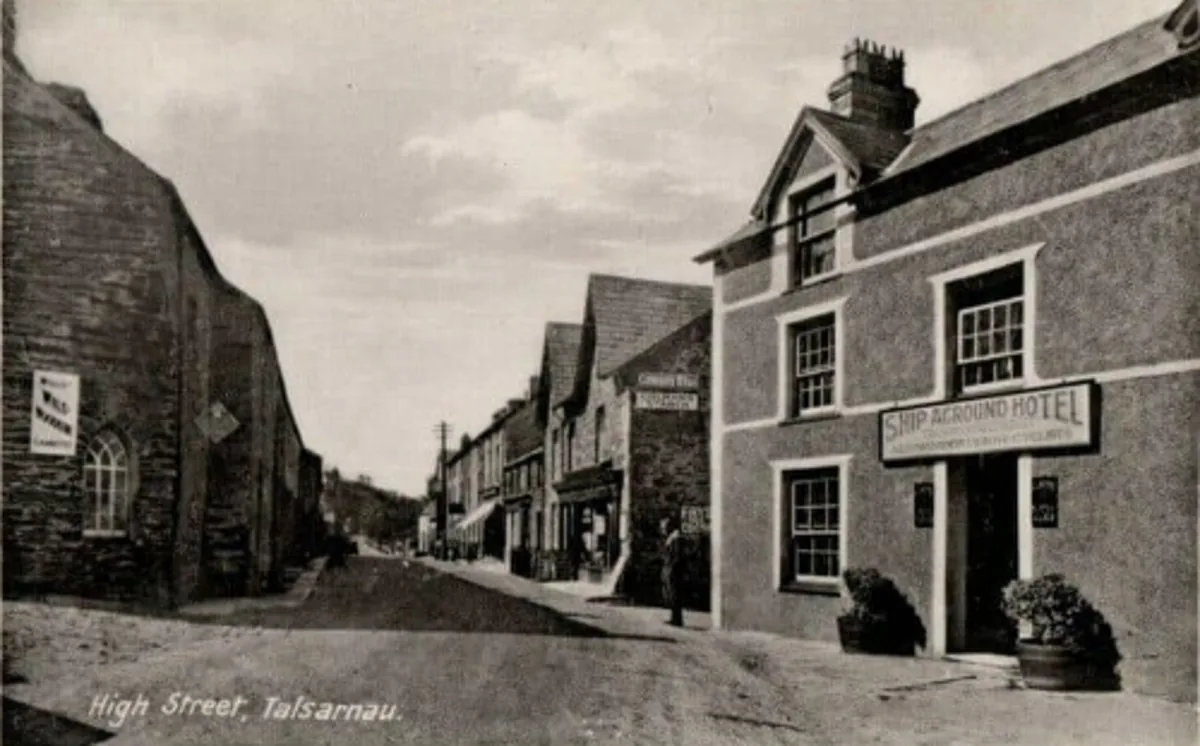 The Ship Aground Hotel on the High Street, Talsarnau, in an early photograph